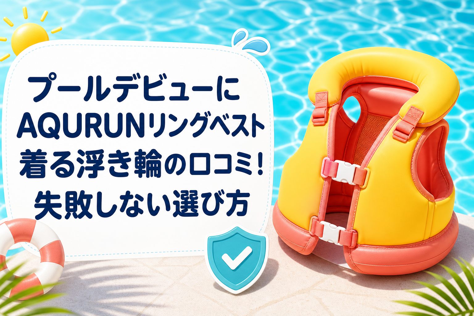 プールデビューにAQURUNリングベスト着る浮き輪の口コミ！失敗しない選び方のアイキャッチ